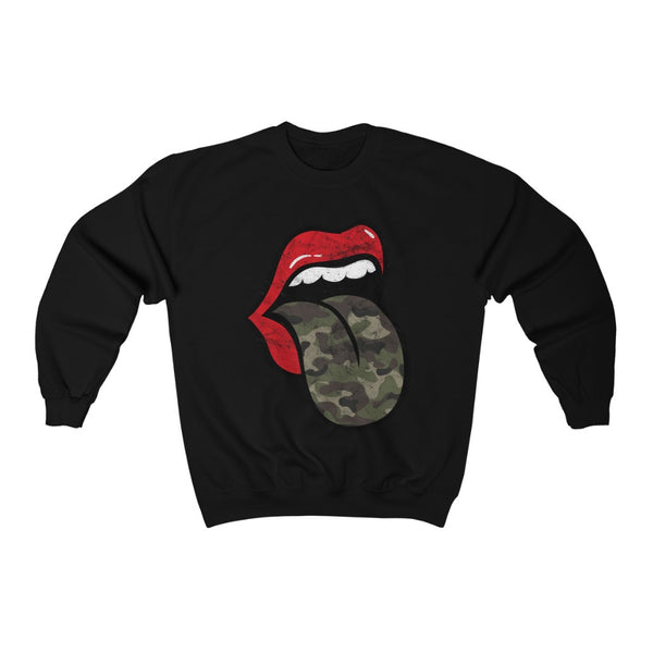 Red Lips Camo Tongue Out Distressed Unisex Sweatshirt