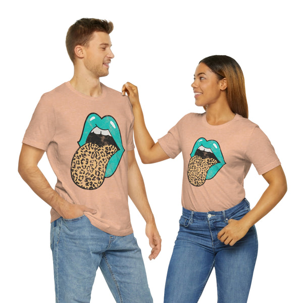 Aqua Lips Leopard Tongue Out Distressed Tee