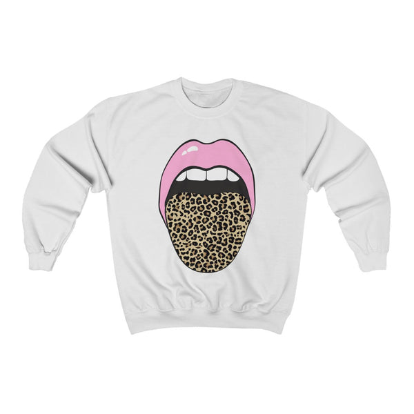 Pink Lips Leopard Tongue Out Forward Facing Unisex Sweatshirt