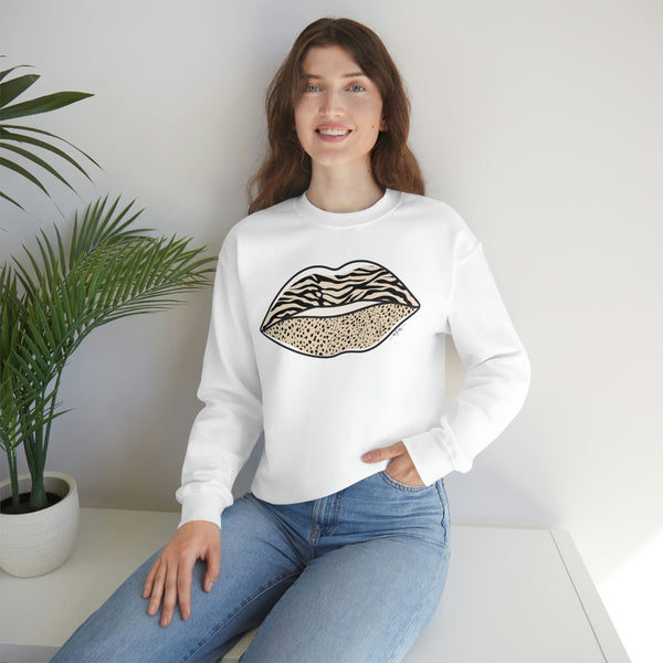 Leopard Zebra Lips Kiss Pout Unisex Crewneck Sweatshirt