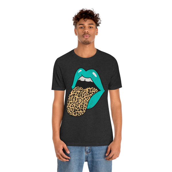 Aqua Lips Leopard Tongue Out Distressed Tee