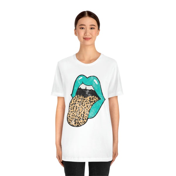 Aqua Lips Leopard Tongue Out Distressed Tee