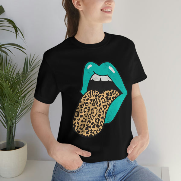 Aqua Lips Leopard Tongue Out Distressed Tee