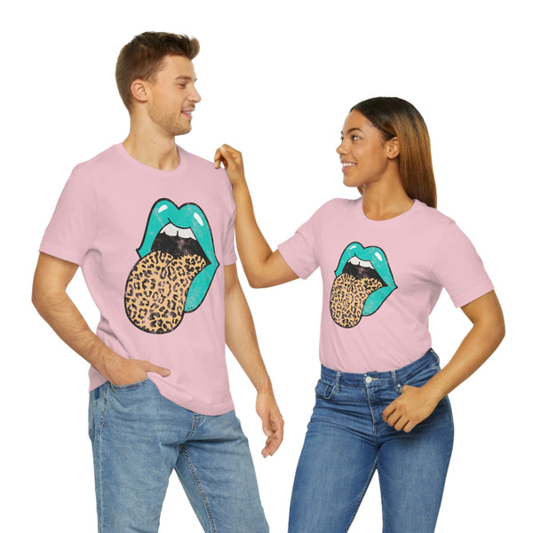 Aqua Lips Leopard Tongue Out Distressed Tee
