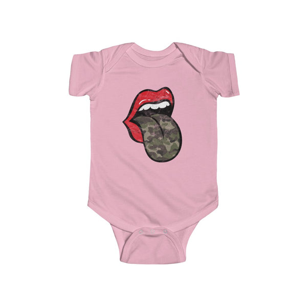 Baby - Red Lips Camo Tongue Out Distressed Onesie
