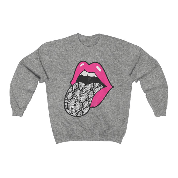 Pink Lips Snakeskin Tongue Out Distressed Unisex Sweatshirt