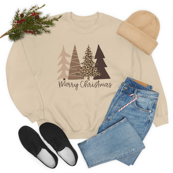 Brown Leopard Christmas Trees Unisex Sweatshirt