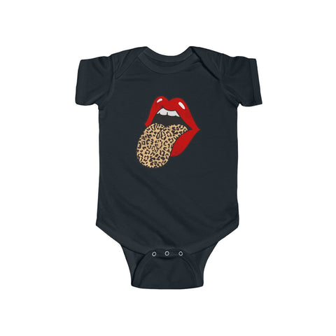 Baby - Red Lips Leopard Tongue Out Distressed Onesie Infant Rip Snap Tee