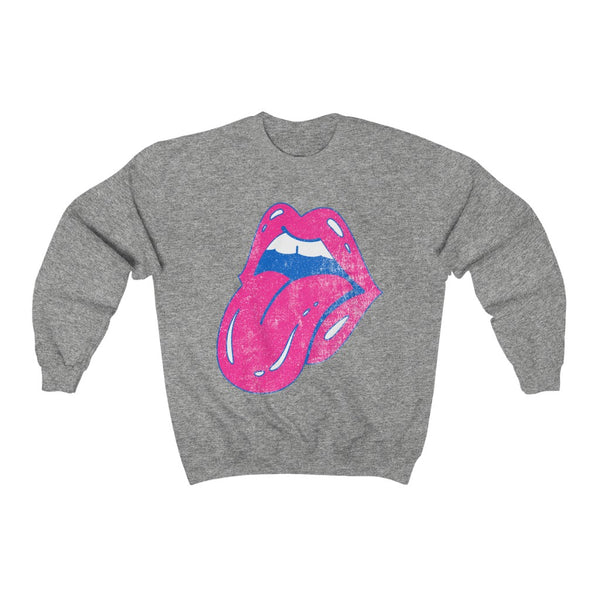 Hot Pink Lips Tongue Out Distressed Unisex Sweatshirt