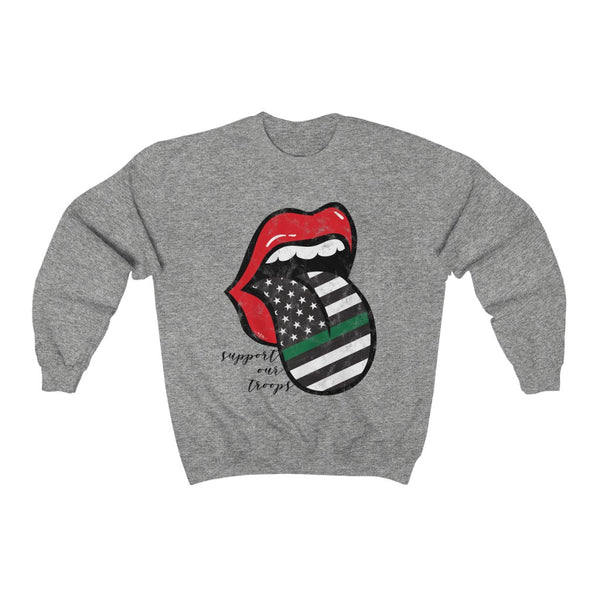 Military Flag Tongue Out Support Our Troops Distressed Unisex Sweatshirt
