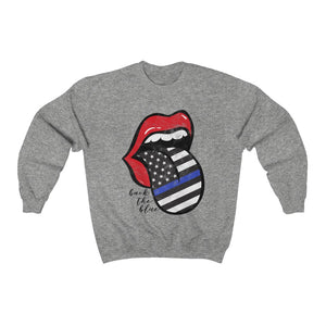 Police Blue Line Back the Blue Flag Tongue Out Distressed Unisex Sweatshirt