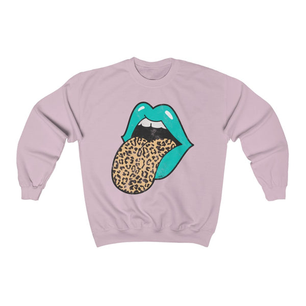 Aqua Lips Leopard Tongue Out Distressed Unisex Crewneck Sweatshirt