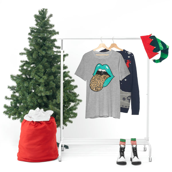 Aqua Lips Leopard Tongue Out Distressed Tee