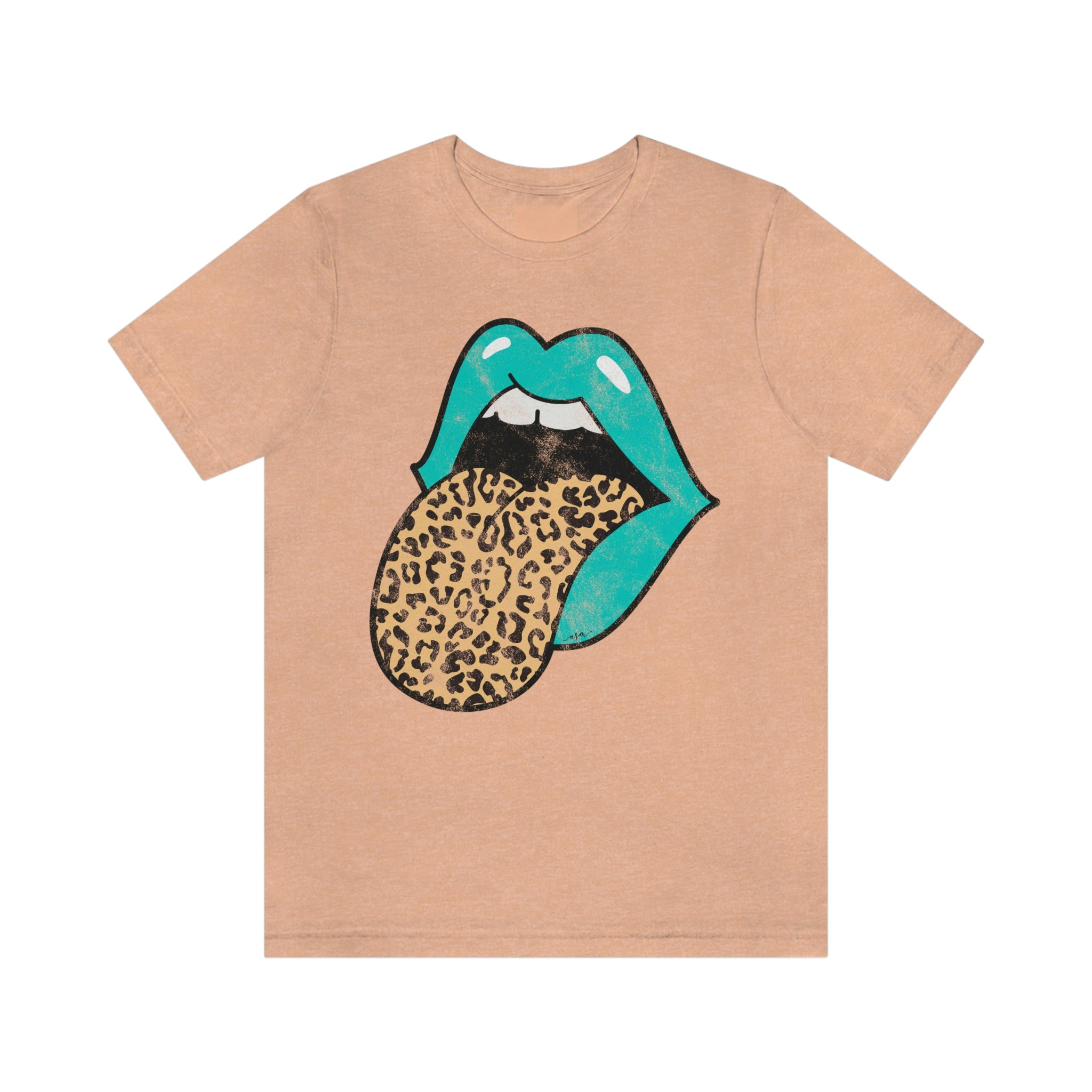 Aqua Lips Leopard Tongue Out Distressed Tee