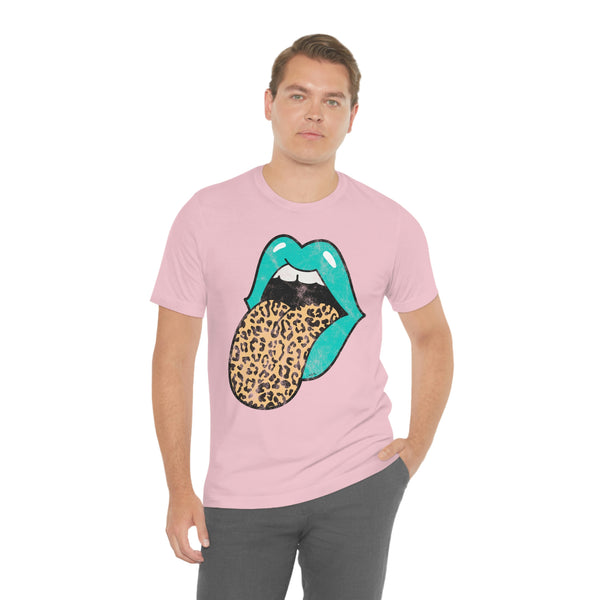 Aqua Lips Leopard Tongue Out Distressed Tee