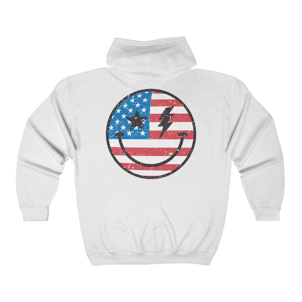 American Flag Smiley Face Zip Up Hoodie