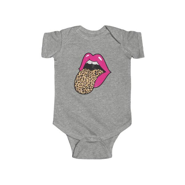 Baby - Pink Lips Leopard Tongue Out Distressed Onesie Infant Rip Snap Tee