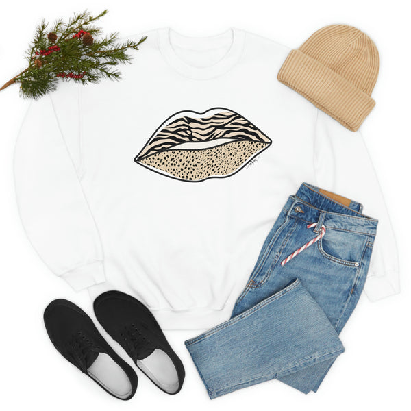 Leopard Zebra Lips Kiss Pout Unisex Crewneck Sweatshirt
