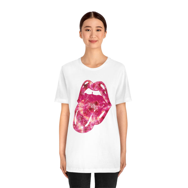 Tie Dye Lips Tongue Out Pinks Distressed Unisex Tee