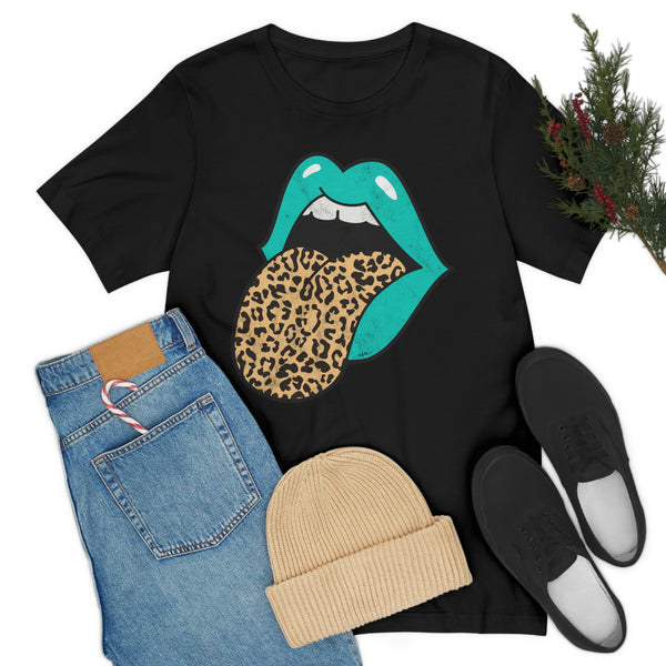 Aqua Lips Leopard Tongue Out Distressed Tee