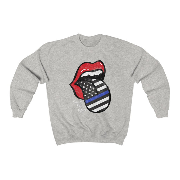 Police Blue Line Back the Blue Flag Tongue Out Distressed Unisex Sweatshirt