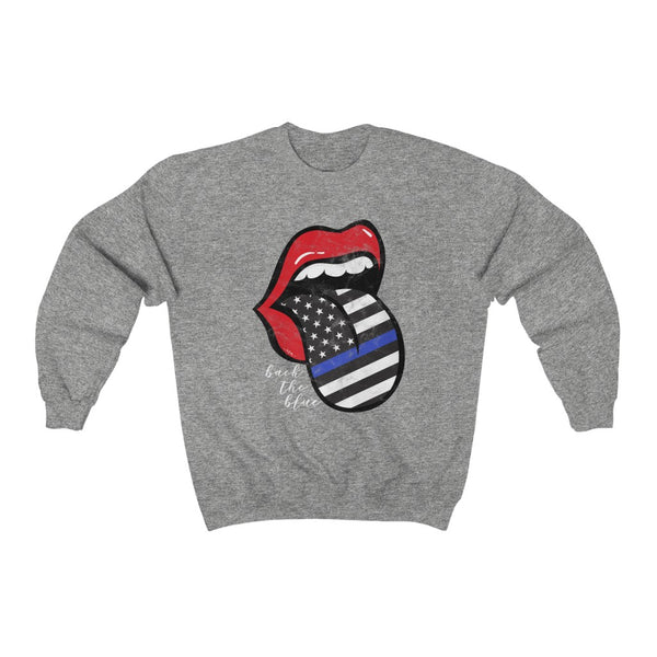 Police Blue Line Back the Blue Flag Tongue Out Distressed Unisex Sweatshirt