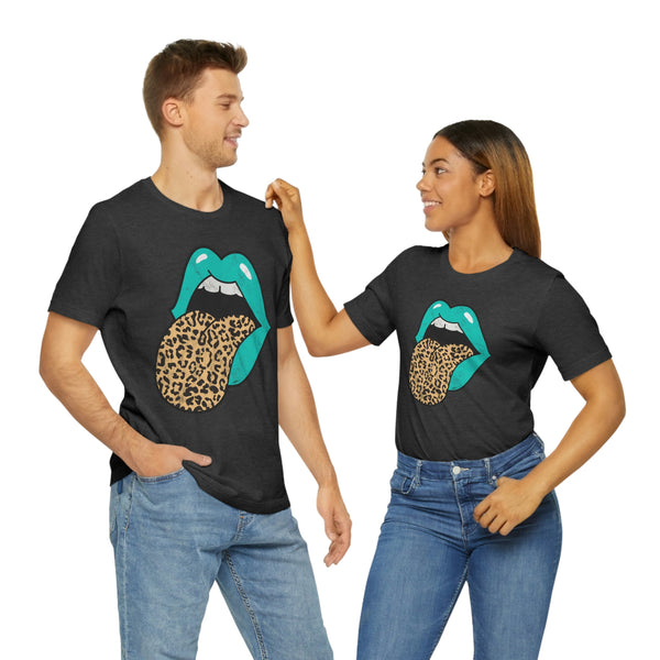 Aqua Lips Leopard Tongue Out Distressed Tee