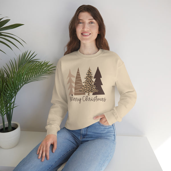 Brown Leopard Christmas Trees Unisex Sweatshirt