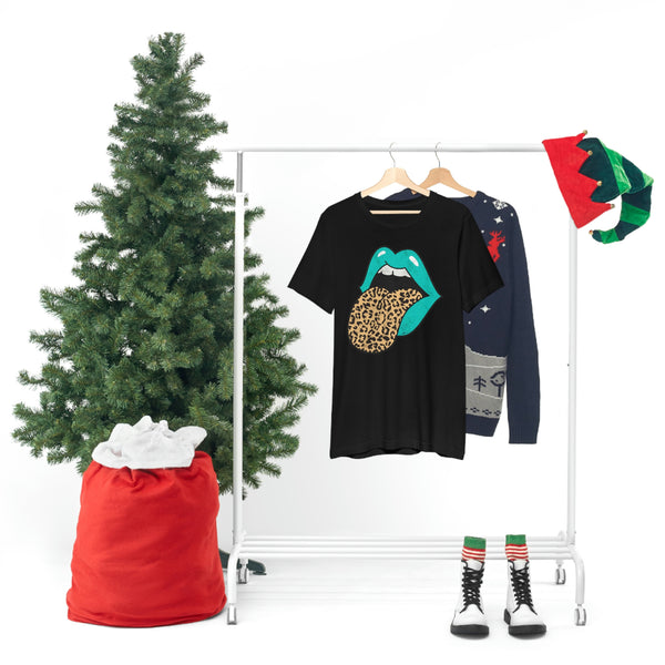 Aqua Lips Leopard Tongue Out Distressed Tee