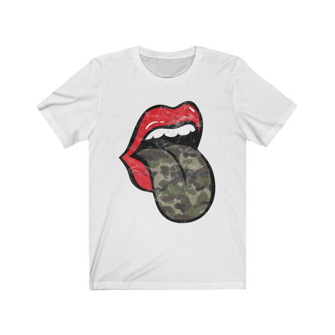 Red Lips Camo Tongue Out Short Sleeve Tee