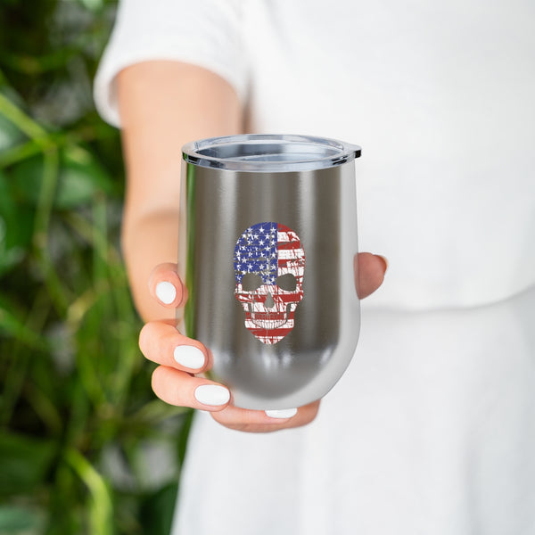 American Flag Skull Wine Tumbler 12oz