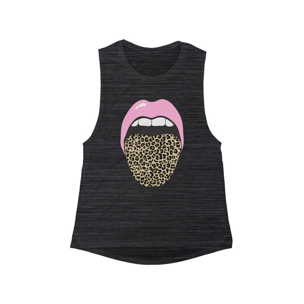 Pink Lips Leopard Tongue Out Women's Flowy Scoop Muscle Tank