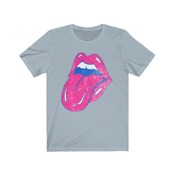 Hot Pink Lips Tongue Out Distressed Unisex Tee