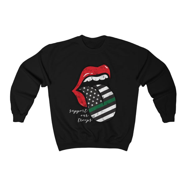 Military Flag Tongue Out Support Our Troops Distressed Unisex Sweatshirt