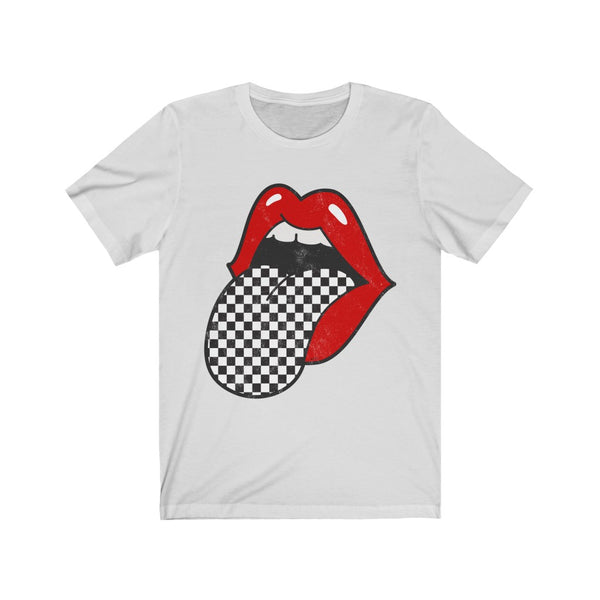 Red Lips Checkered Tongue Out Distressed Unisex Tee