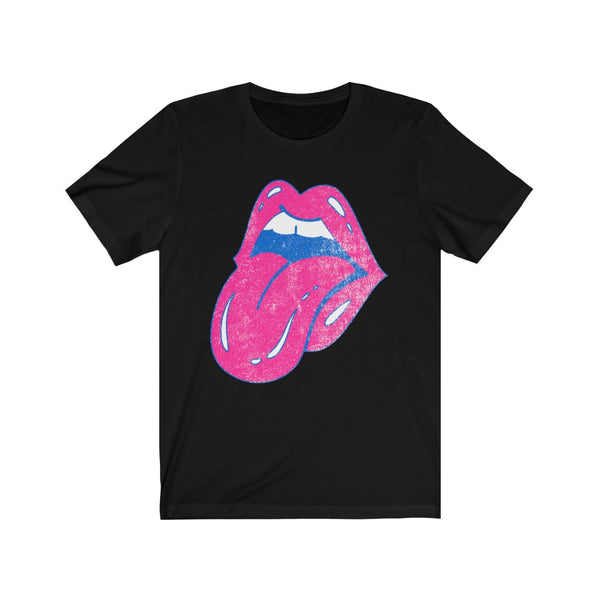 Hot Pink Lips Tongue Out Distressed Unisex Tee