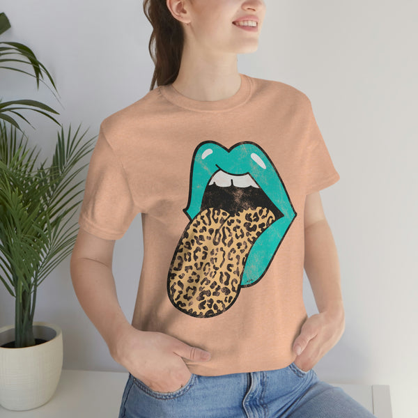 Aqua Lips Leopard Tongue Out Distressed Tee