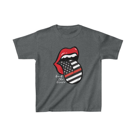 Youth - Firefighter Flag Tongue Back the Brave Kids Tee