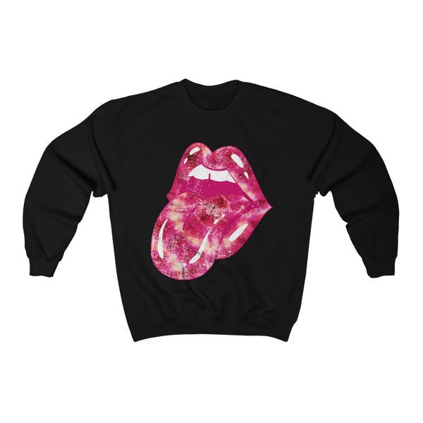 Tie Dye Lips Tongue Out Pinks Distressed Unisex Sweatshirt