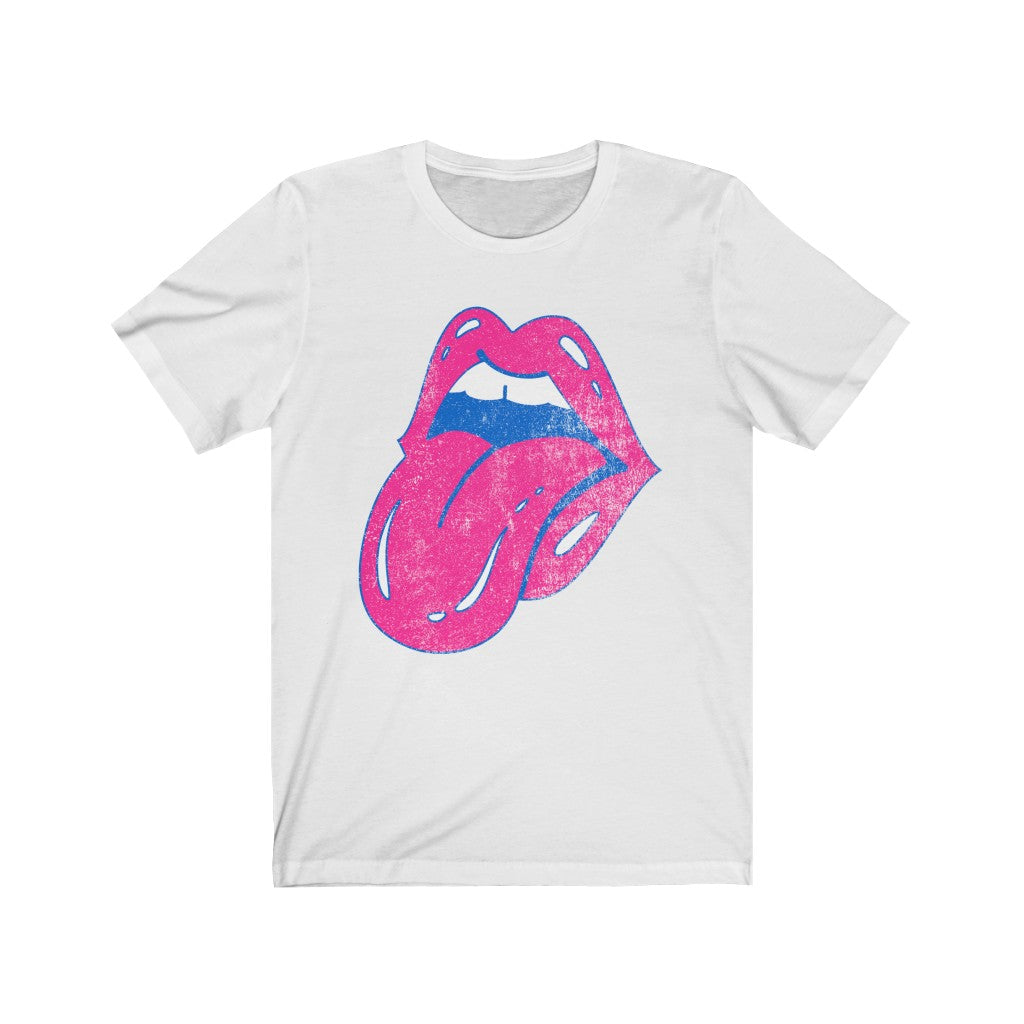 Hot Pink Lips Tongue Out Distressed Unisex Tee