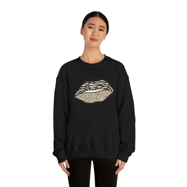 Leopard Zebra Lips Kiss Pout Unisex Crewneck Sweatshirt