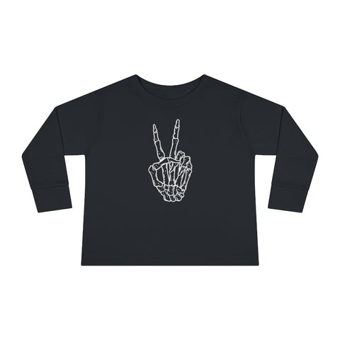 Peace Sign Skeleton Hand Toddler Long Sleeve Tee