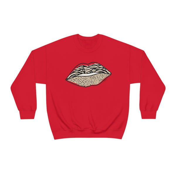 Leopard Zebra Lips Kiss Pout Unisex Crewneck Sweatshirt