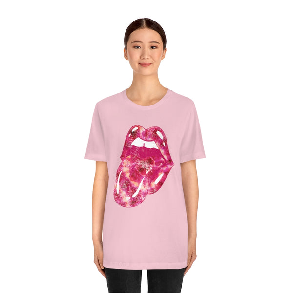 Tie Dye Lips Tongue Out Pinks Distressed Unisex Tee