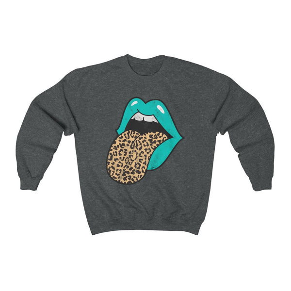 Aqua Lips Leopard Tongue Out Distressed Unisex Crewneck Sweatshirt