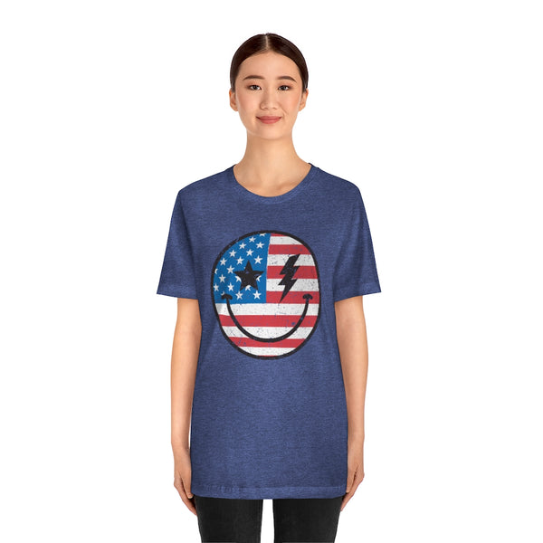 American Flag Smiley Face Unisex Tee