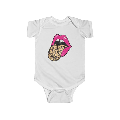 Baby - Pink Lips Leopard Tongue Out Distressed Onesie Infant Rip Snap Tee