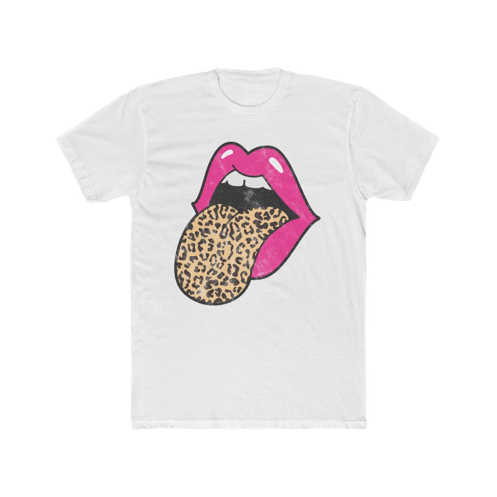 Pink Lips Leopard Tongue Out Distressed Unisex Tee