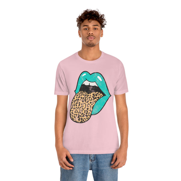 Aqua Lips Leopard Tongue Out Distressed Tee