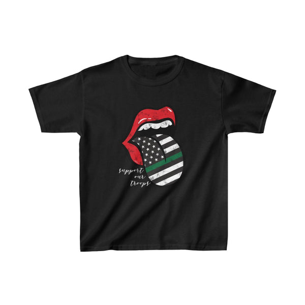 Youth - Military Flag Tongue Support The Troops Kids Tee